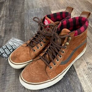 vans brown leather boots with buffalo check Mens 9 women’s 10.5